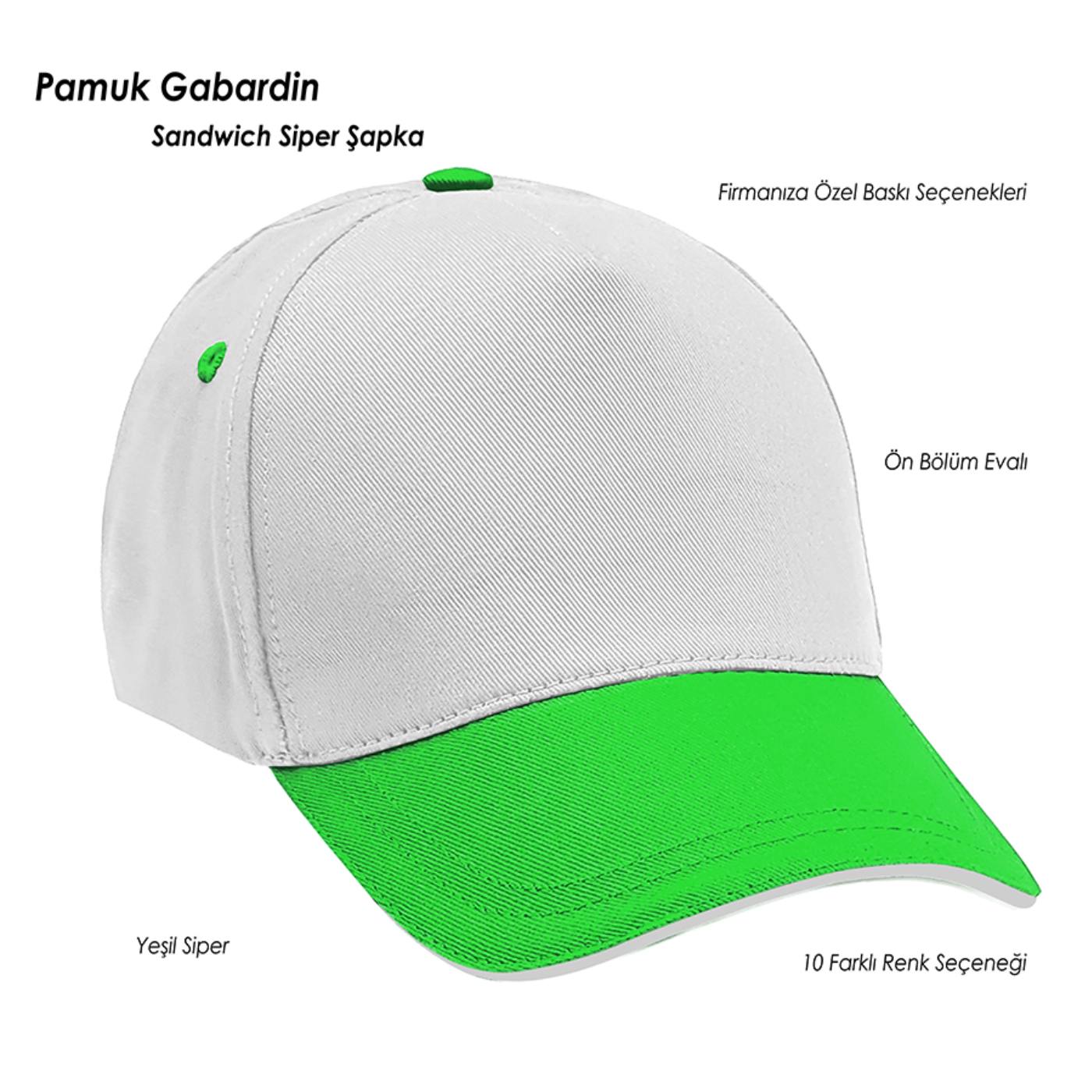 Promosyon Şapka - Pamuk - Yeşil Siper