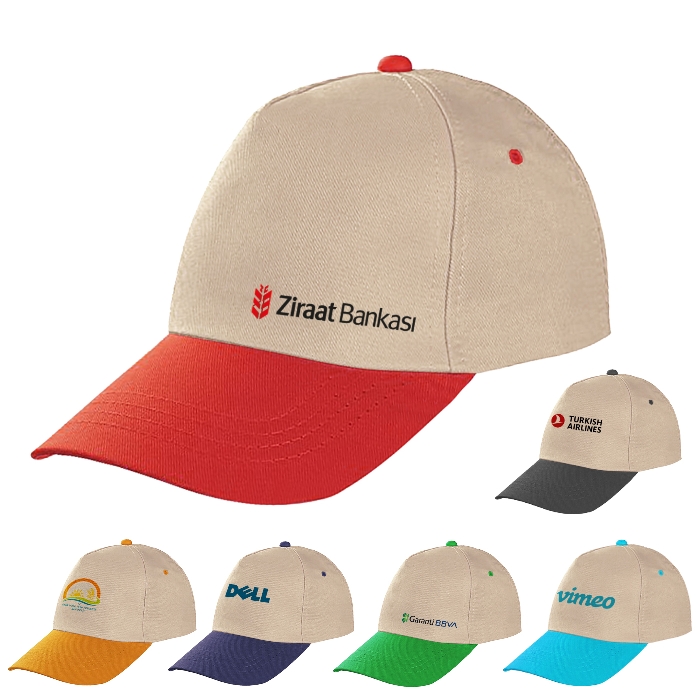 Promosyon Şapka - Bej - Renkli Siper